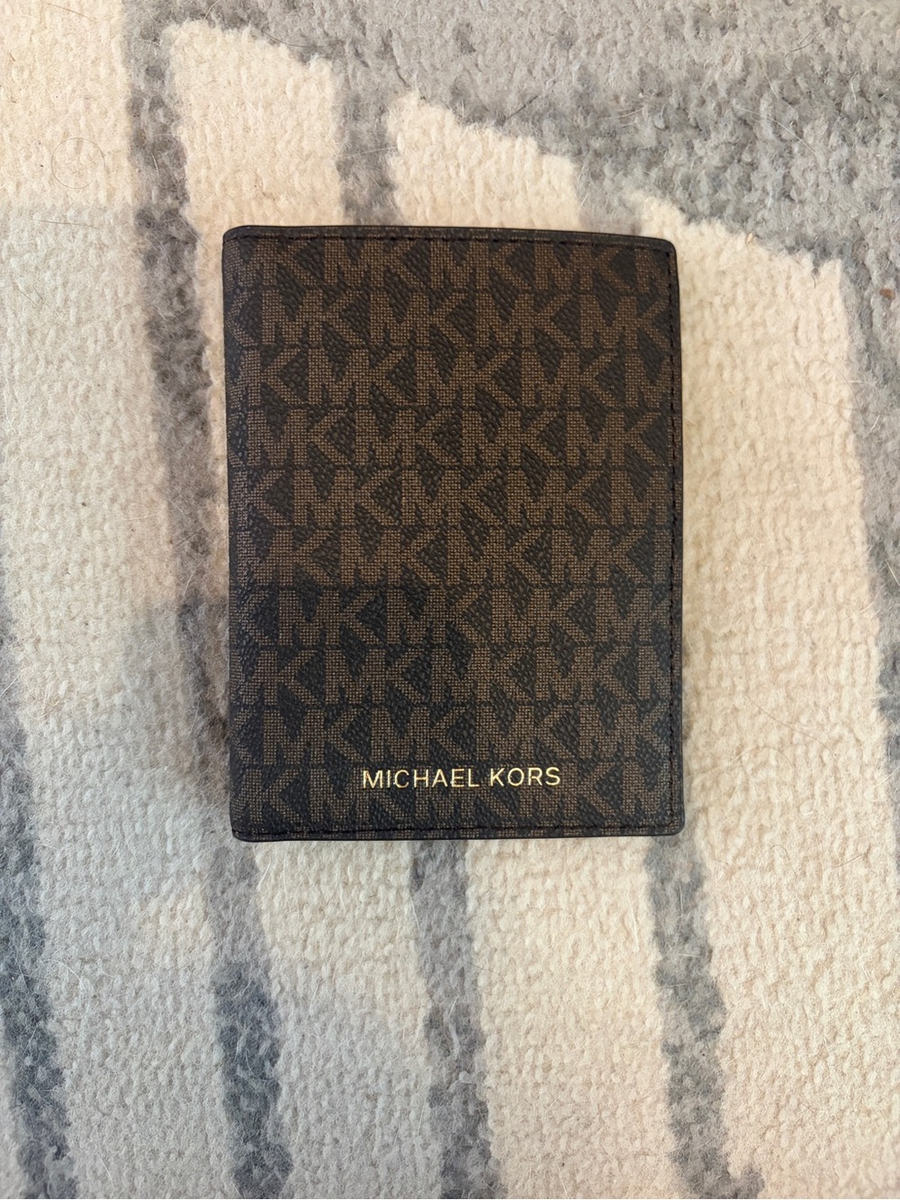 Michael Kors Brown MK Monogram Card & Passport Holder with Gold Logo